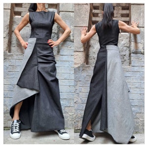 New Avantgarde Denim Dress / Asymmetric Long Dress / Extravagant Sleeveless Dress / Party Cocktail Dress /Daywear Woman Dress / Denim Dress