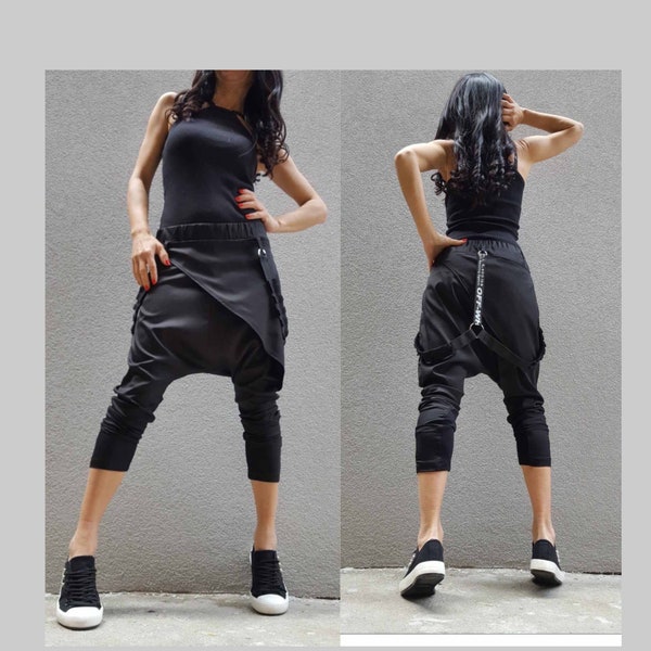 Drop Crotch Hose/Harem Schwarze Hose/Baggy Frauen Schwarze Hose/Urbane Hose/Extravagante Hose/Baumwollhose/Bequeme Hose/Lässige Hose