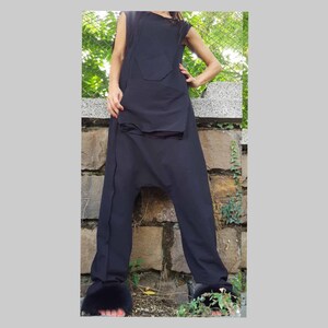 Tuta da donna harem/tuta stravagante/tuta in cotone nero/tuta a gamba larga/tuta urbana/tuta casual/tuta lunga da donna