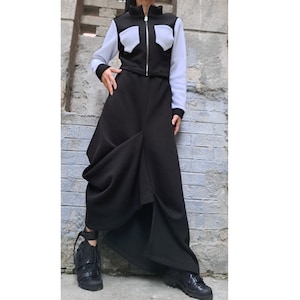 Everyday Cotton Skirt/Extravagant Black Skirt/Asymmetric Winter Skirt/Casual Comfortable Skirt/Maxi Cotton Skirt/Gothic Black Skirt