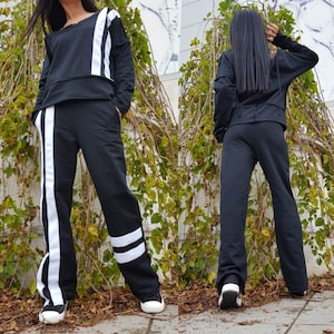 Outwear Woman Outfit/Extravagant Set/Casual Outfit/Black Loose Set/Everyday Woman Tracksuit/Extravagant Cotton Outfit/Two Piece Set