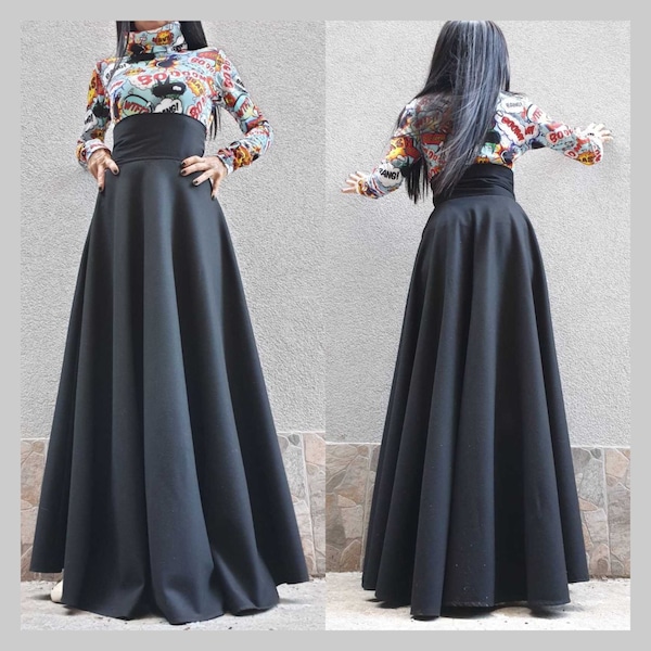 High Waist Skirt/Extravagant Long Skirt/Party Black Skirt/Casual Comfortable Skirt/Cocktail Women Skirt/Elegant Skirt