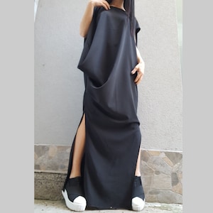 Extravagant Women Black Dress/Asymmetric Black Dress/Women Wide Black Dress/Kaftan Woman Dress/Maxi Black Dress/Comfortable Black Dress