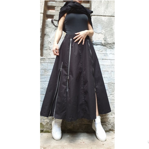 Asymmetric Zipper Skirt loose Long Skirt extravagant Cotton Skirt maxi Woman Clothing casual Comfortable Skirt avantgarde Clothing Etsy