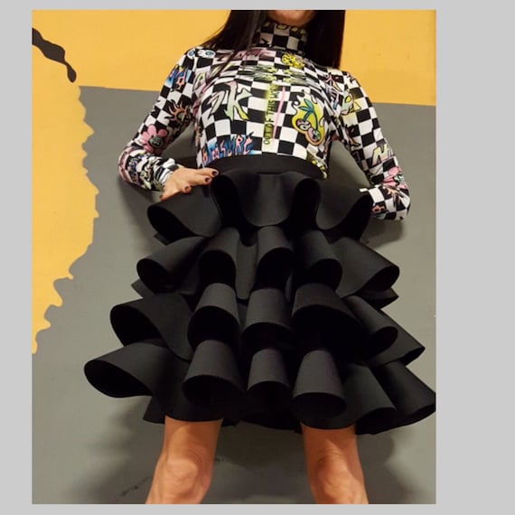 Extravagant Neoprene Skirt cocktail Skirt floor Skirt tutu Skirt party Skirt designer Skirt ball Black Skirt asymmetric Skirt sexy Skirt Etsy