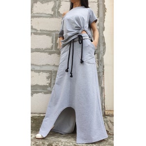 Asymmetric Cotton Set/Casual Comfortable Two Piece Set/Short Sleeve Top/Long Everyday Skirt/Extravagant Woman Set/Avantgarde Woman Set