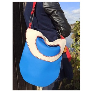 Bolso de piel auténtica de dos caras/Tote de piel único/Bolso de diario/Bolsos de diseñador extravagantes/Bolso de hombro colorido de AngelBySilvia