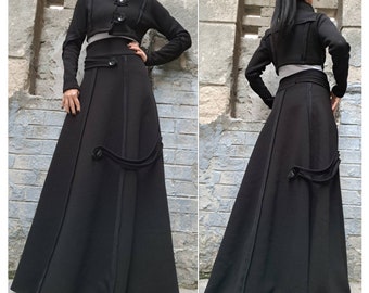 New Outwear Woman Black Outfit/Winter Soft Cotton Set/Street Skirt Blazer Set/High Waist Long Skirt/Everyday Two Piece Set/Short Blazer