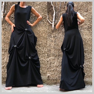 Extravagant Long Dress/Asymmetric Stylish Dress/Comfortable Black Dress/Black Kaftan Dress /Party Women Dress/Summer Long Dress/Casual Dress