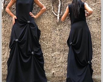 Extravagant Long Dress/Asymmetric Stylish Dress/Comfortable Black Dress/Black Kaftan Dress /Party Women Dress/Summer Long Dress/Casual Dress