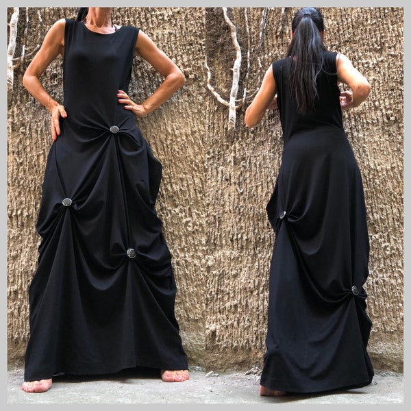 Extravagantes langes Kleid/asymmetrisches stilvolles Kleid/bequemes schwarzes Kleid/schwarzes Kaftan-Kleid/Party-Damenkleid/Sommer-langes Kleid/lässiges Kleid