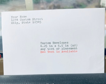 カスタム手書き封筒; パーソナライズされたタイプライター封筒; A2 ホワイト