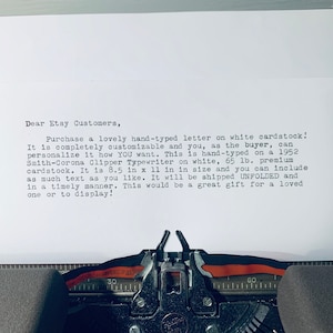 Cita personalizada mecanografiada a mano, letra o poema de canción personalizados, cita o carta mecanografiada personalizada, cartulina blanca tamaño carta