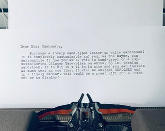Cita personalizada mecanografiada a mano, letra o poema de canción personalizados, cita o carta mecanografiada personalizada, cartulina blanca tamaño carta