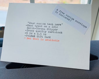 カスタム手書き引用句、封筒付きグリーティングカード、折り畳みカード、パーソナライズされたタイプライター引用句、クリーム色のカードストック