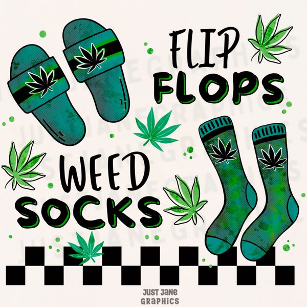 Marijuana PNG, Flip Flops Weed Socks PNG Download- Trendy Cannabis Design, Beach Inspired Fashion, Instant Digital Download, DIY Crafts