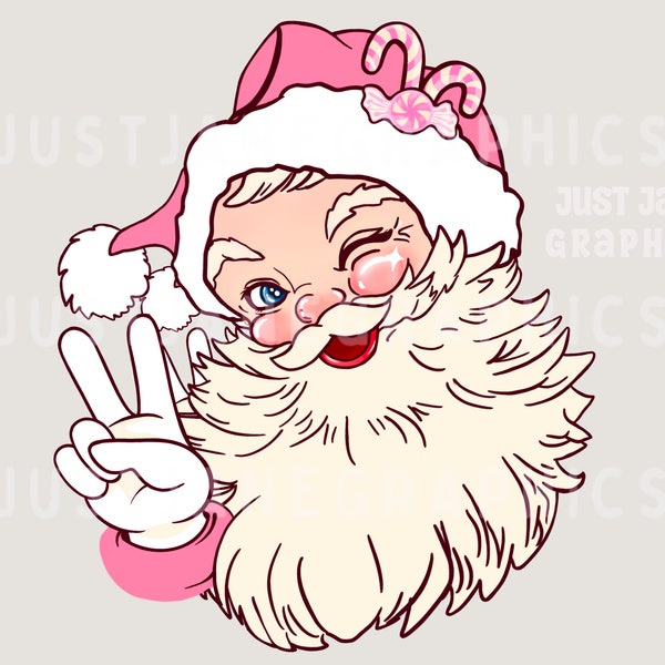 Pink Retro Santa PNG-Christmas Sublimation Digital Design Download-Santa Claus png, pink Santa png, vinatge Christmas png, cute Santa png