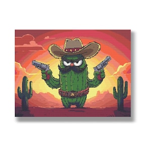 Cactus Cross Stitch Pattern, Cowboy Cactus Cross Stitch, Cactus Embroidery, Cowboy Cross Stitch, Wild West, Sheriff, Desert Cross Stitch