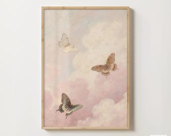 Butterfly Sky Digital Print, Vintage Girls Room Decor, Boho Decor, Playroom, Nursery
