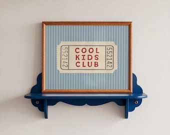 Biglietto per il Cool Kids Club a righe blu, poster retrò, decorazione per la stanza dei giochi (download digitale)