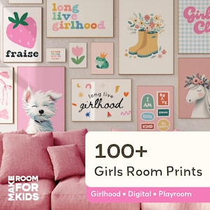 Más de 100 láminas para habitaciones de niñas: Set de arte mural rosa (Descarga digital)