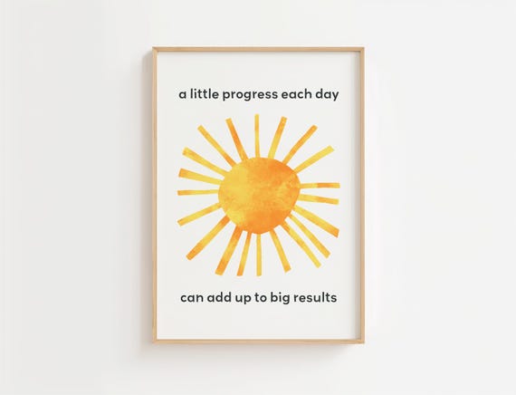 Progress Quote Print: Motivational Sun Art, Classroom Decor (Digital Download)