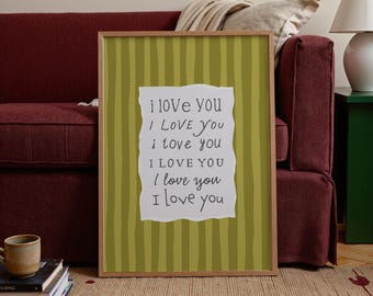 Stampa digitale monocromatica con messaggio d'amore, decorazione retrò per la cameretta dei bambini, poster con citazione vintage, decorazione boho per l'aula, stanza dei giochi verde, stampa a righe