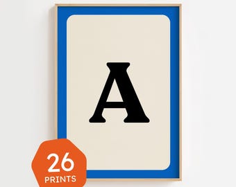 Stampe dell'alfabeto in stile retrò, stampe con iniziali, decorazioni per la cameretta dei ragazzi, dalla A alla Z incluse, stampa di lettere smaltate