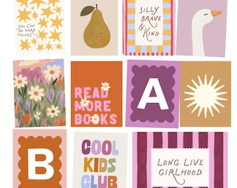 Pacchetto di oltre 80 stampe scandinave, stampe con l'alfabeto, stampe con le iniziali, decorazioni per la cameretta delle bambine, stile retrò stravagante, eclettico (download digitale)