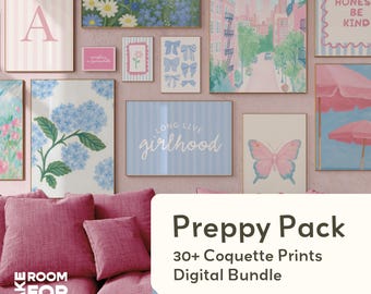 Coquette Girls Room Prints: Pink & Blue Hydrangeas, Butterflies (Digital Download)