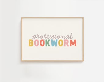 Professional Bookworm Eclectic Print, Whimsy Typography Print, Quote Print, Reading Corner, Colorful Classroom Decor Whimsical