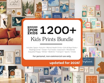 Oltre 1200 stampe per bambini bestseller 2026 Mega Bundle: decorazioni per bambine, camerette per bambini, sala giochi, aule