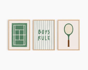 Tennis Print Set of 3 Digital Prints, Sports Theme, Toddler Boy Room, Playroom Prints, Boys playroom, Boys Rule, Cool kids, Tennis Kids Art