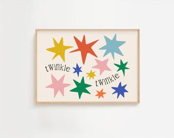 Twinkle Twinkle Little Star(s) Eclectic Print, Whimsy Typography Print, Quote Print, Nursery Wall Art, Reading Corner, Colorful Stars