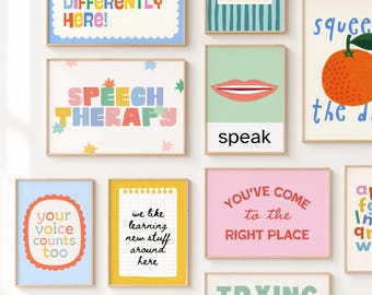 Whimsy SLP Wall Art Bundle, Eclectic Colorful Classroom Decor, Therapy Office, Counselor, Classroom Wall Art Set