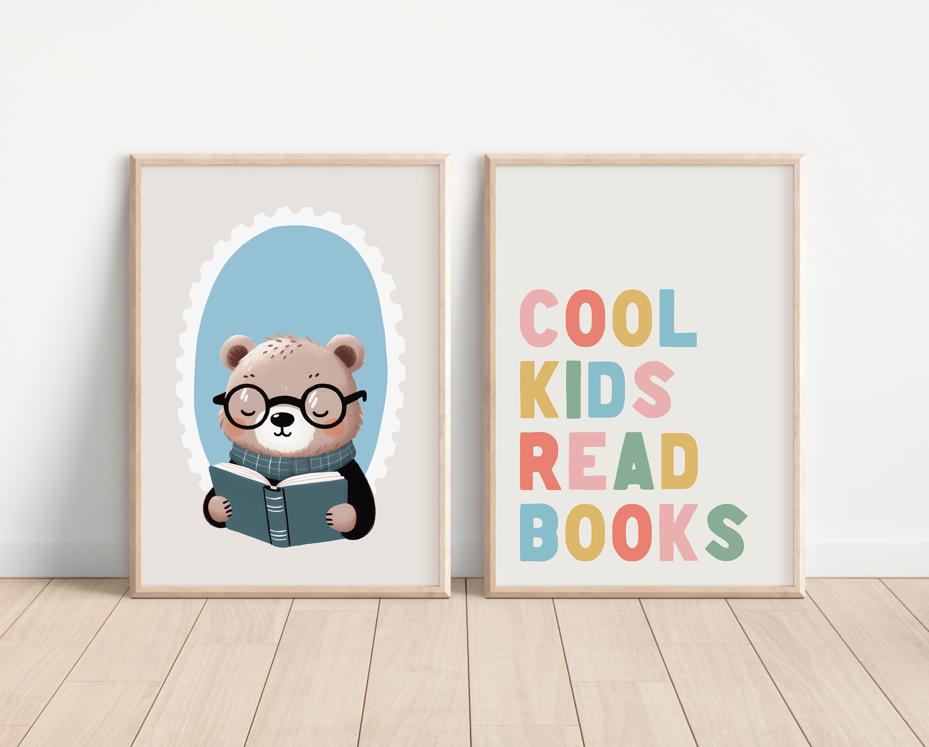 Cool Kids Read Books Print Tutti Frutti Set of 2, Playroom Wall Decor, Homeschool Poster, Classroom Decor, School Decor, Reading Corner Art