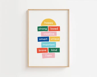 Rainbow Hopscotch Affirmations Print, Playroom Classroom Art (Digital Download)