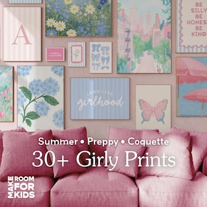 Coquette Girls Prints Bundle, Girls Room Prints, Trendy Girls Nursery Wall Art Set, Girls Playroom, Girlhood, Preppy Prints, Striped Summer