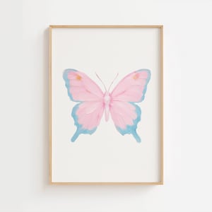 Butterfly Painting Digital Print, Pink and Blue, Coquette Prints, Preppy Kids Room Decor, Girls Room Prints, Girls Playroom, Girls Nursery