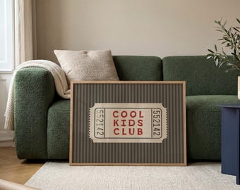 Stampa di un biglietto del Cool Kids Club a righe verdi, poster retrò, decorazione per la stanza dei giochi (download digitale)