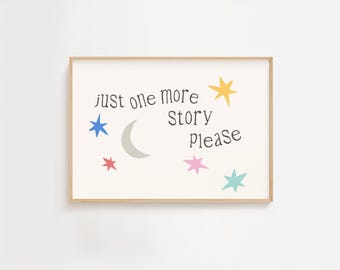 One More Story Please Eclectic Print, Whimsy Typography Print, Reading Corner, Colorful Classroom Decor, Library Print, Nursery Wall Art