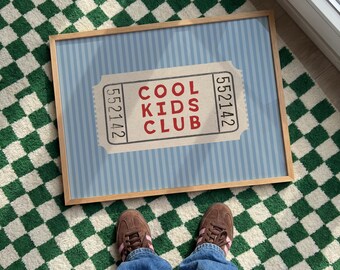 Biglietto per il Cool Kids Club a righe blu, poster retrò, decorazione per la stanza dei giochi (download digitale)
