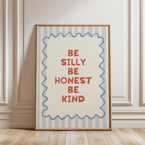 Sé tonto, sé honesto, sé amable, impresión retro digital, decoración de habitación infantil retro, póster de cita vintage, decoración de aula bohemia, sala de juegos, guardería vintage