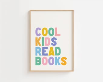 Coole Kinder lesen Bücher Pastell Druck, Spielzimmer Dekor (Digitaler Download)