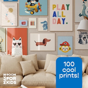 Pacchetto di 100 stampe per bambini / Stampe per la cameretta dei ragazzi / Set di decorazioni murali eclettiche per la cameretta dei bambini / Decorazioni boho per la cameretta dei bambini / Stampe per la sala giochi / Pacchetto di decorazioni per l'aula