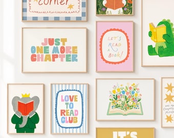Stampe per angolo lettura bambini "Completamente prenotato": decorazioni fantasiose per l'aula, decorazioni per la biblioteca, bambini che leggono libri, sala giochi, angolo lettura