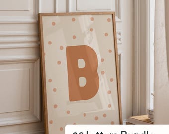 Set of 26 Dotty Alphabet Letter Print in Caramel Beige and Oatmeal, Nursery Print, Girls Room Decor, Dots Initial Print