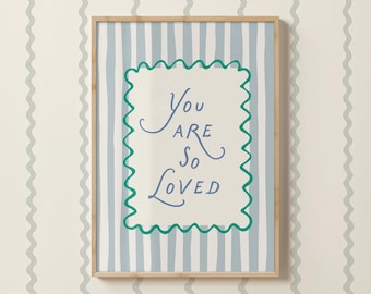 Sei così amato/a! Poster retrò a righe per bambini, decorazione per la cameretta dei ragazzi, cameretta vintage per bambini