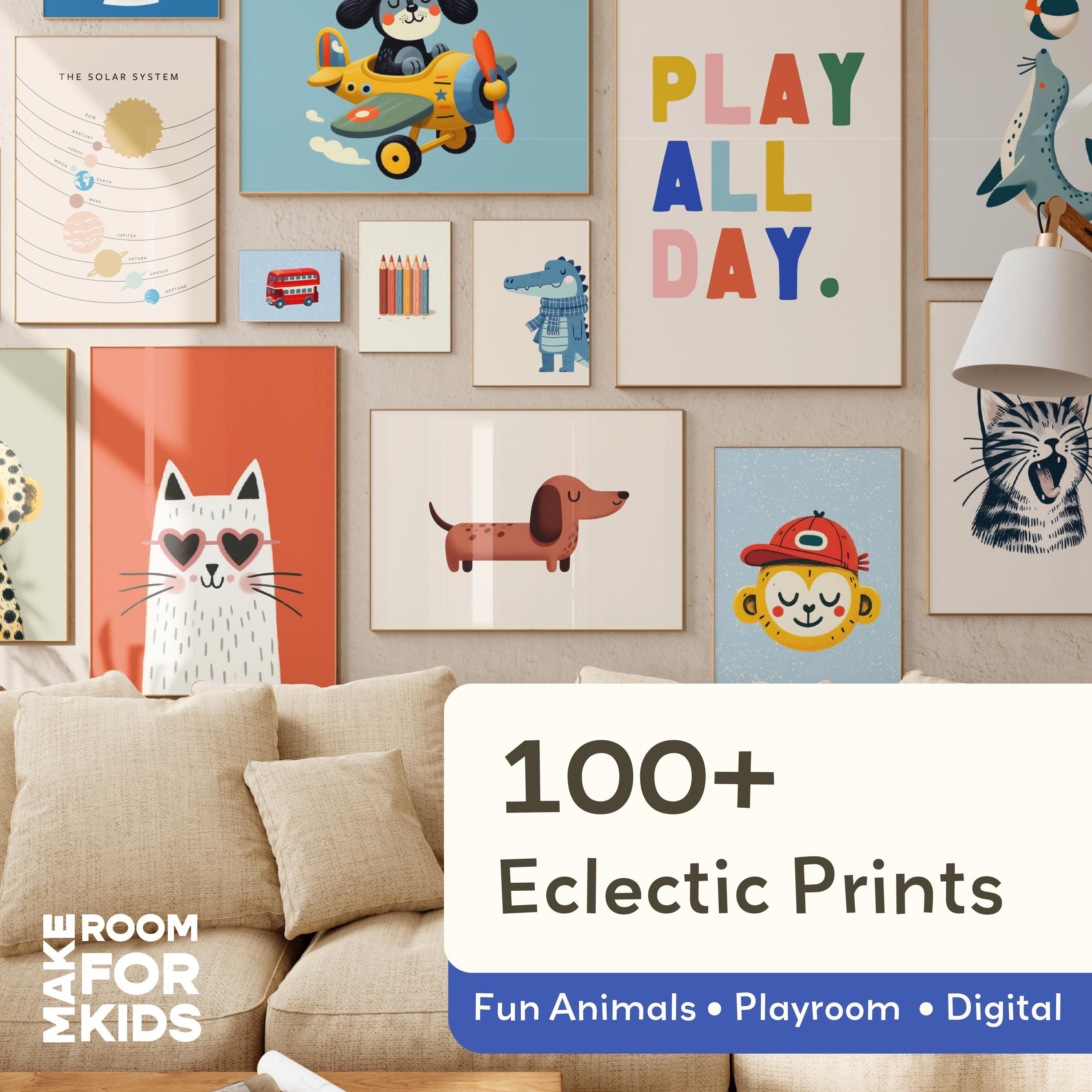 100 Kids Prints Bundle | Boys Room Prints | Eclectic Nursery Wall Art Set | Boho Kids Room Decor | Playroom Prints | Classroom Decor Bundle