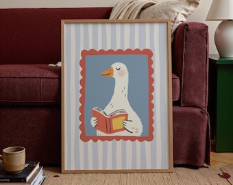 Estampado de ganso "Be Silly", habitación infantil retro, rincón de lectura, arte de pared bohemio vintage peculiar para sala de juegos